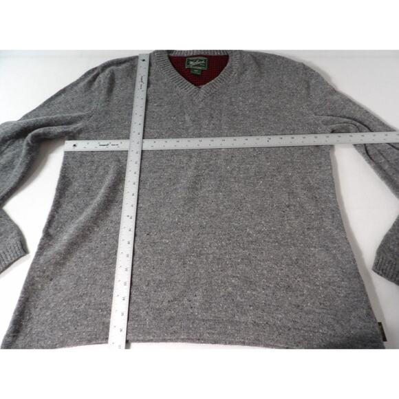 Woolrich Large Wool Sweater Gray V Neck Lambswool Gray Heather Fishermen Grandpa - Picture 6 of 11